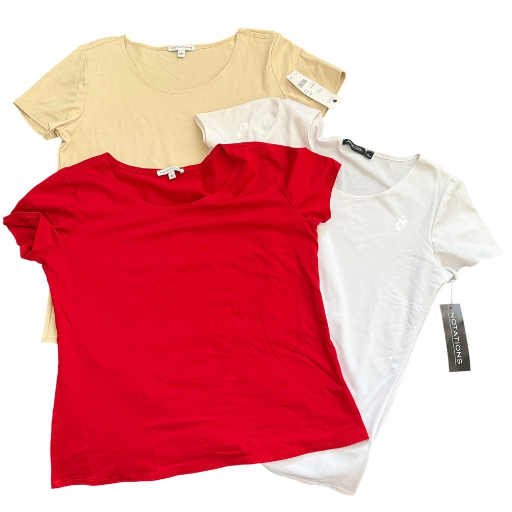 Notations Stretch Short Sleeve Scoop Neck Tees Lot of 3 Size L NWT / EUC